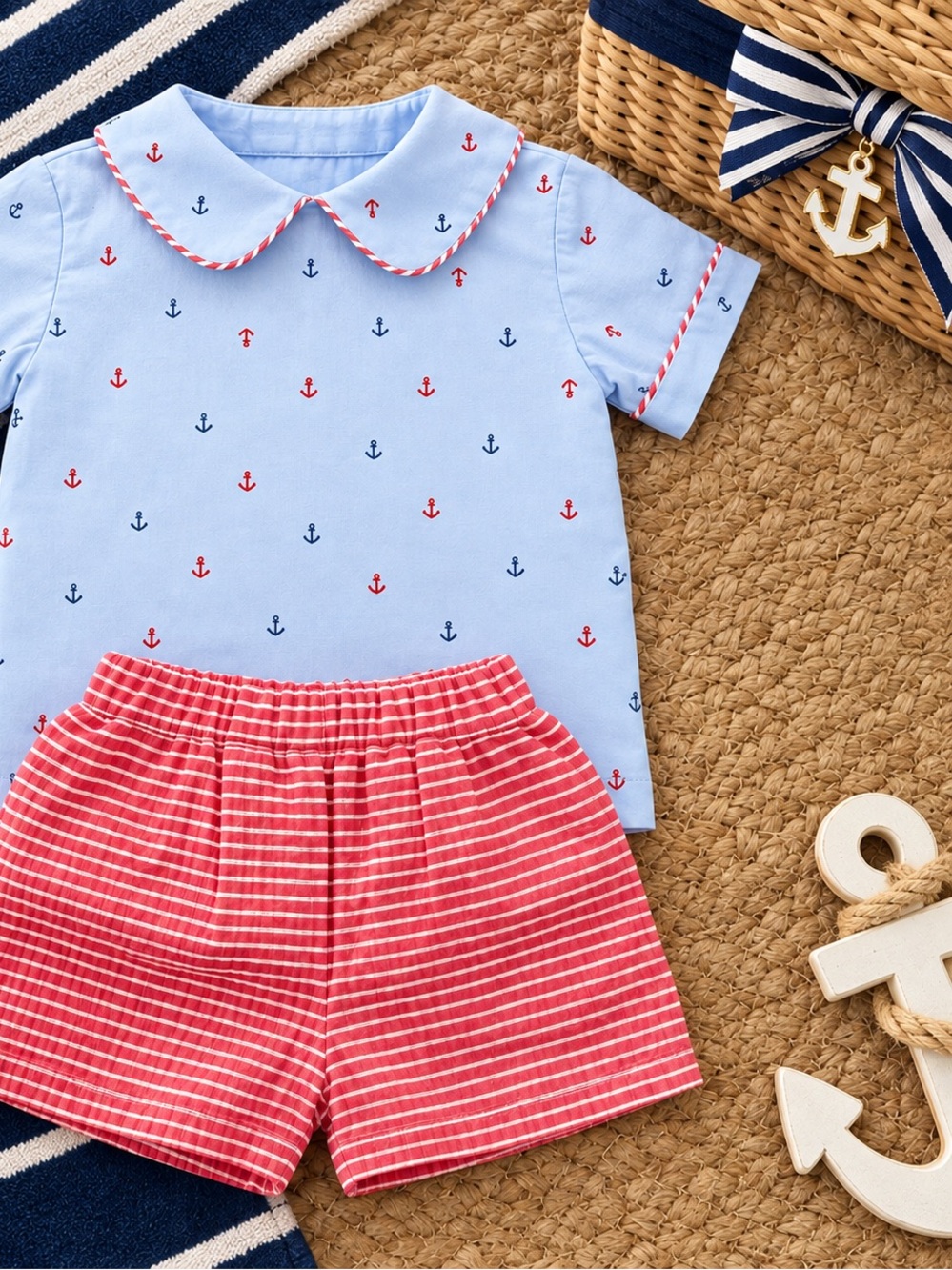 The Oaks Apparel NWT Nautical Shorts Set 12M Boys Beach Portrait Boutique 12